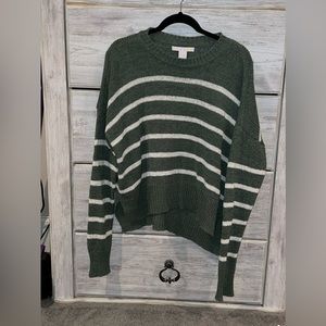 Green with white stripe sweater.